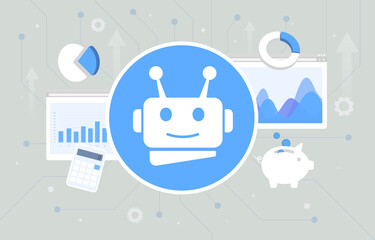 Poster - RPA Robotic Process Automation in Banking Industry - RPA Reduce Operational Banks Costs. Improve customer service, business compliance, accounts payable, credit card processing, Fraud detection, KYC