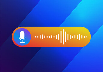 Poster - Voice message concept, Mobile communication in the messenger using audio messages. Sending and receiving recorded voice message to recipients on the blue business background