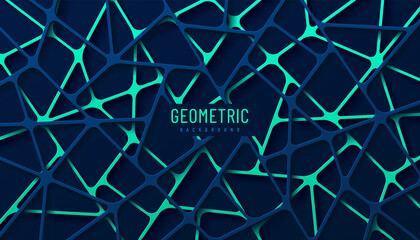Wall Mural - Abstract green and dark blue geometric line overlap layers on dark background. Modern tech futuristic design. You can use for cover template, poster, banner web, flyer, Print ad. Vector illustration
