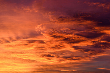 beautiful fiery orange sky and clouds after the sunset