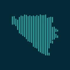 Wall Mural - Vector abstract map of osnia and Herzegovina with blue straight rounded lines isolated on a indigo background.