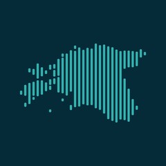 Wall Mural - Vector abstract map of Estonia with blue straight rounded lines isolated on a indigo background.