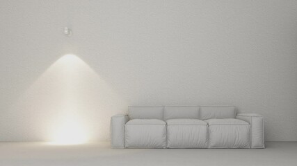 Wall Mural - Various patterns of lights that turn on and off alternately of wall lamps from led bulbs displayed on a concrete wall and a sofa on the floor. for deciding the choice of lighting 3d animation looped