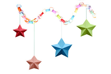 Wall Mural - Holiday paper stars haning with paper chain