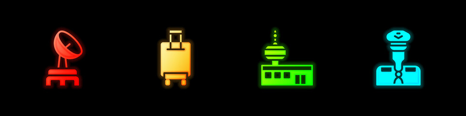 Sticker - Set Radar, Suitcase, Airport control tower and Pilot icon. Vector