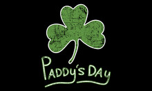 Paddys Day Green Clover Vintage Irish Design St Patricks Distressed Shamrock Isolated On Black Background