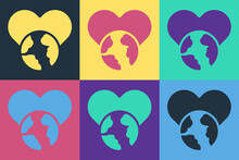 Pop Art The Heart World - Love Icon Isolated On Color Background. Vector