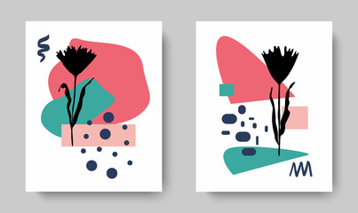 Aufkleber - Creative unique fashion greeting cards with flowers and shapes of different shapes.Design for banners,postcards,greetings, wall art