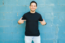 Excited Man Wearing A Black Casual T-shirt