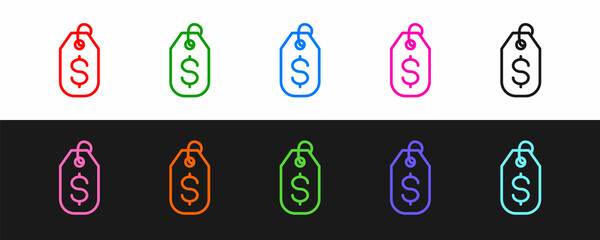 Poster - Set line Price tag with dollar icon isolated on black and white background. Badge for price. Sale with dollar symbol. Promo tag discount. Vector