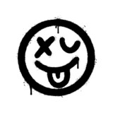 Fototapeta Młodzieżowe - graffiti scary sick face emoticon sprayed isolated on white background. vector illustration.