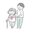 © miio - 杖をついた高齢女性を介助する若い男性