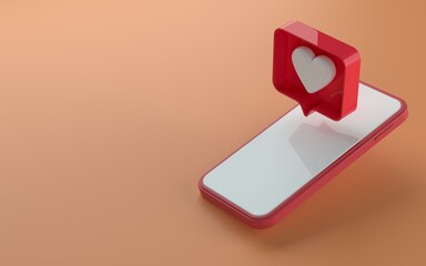 Aufkleber - 3d illustration of isometric view phone with like notification icon on top and side