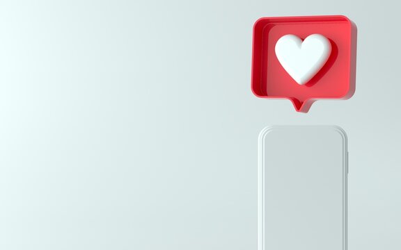 3d illustration of phone with like notification icon on top and side