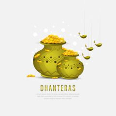 Wall Mural - illustration of Gold coin in pot for Dhanteras celebration-Happy Dhanteras.