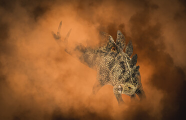 Wall Mural - Stegosaurus , dinosaur on smoke background