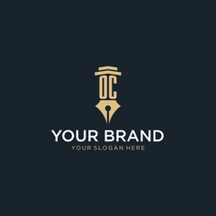 Wall Mural - OC monogram initial logo with fountain pen and pillar style