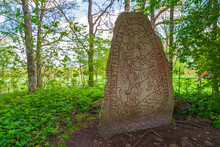 Olsbrostenen A Beautifully Decorated Runestone From The Viking Age In A Forest