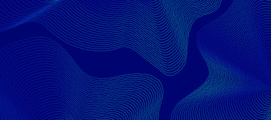 Poster - Minimal blue background for topographic line contour map style. Modern wavy geographic grid map style.