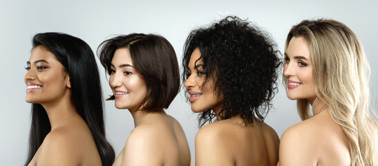 Wall Mural - multi-ethnic beauty and friendship. group of beautdifferent ethnicity women.