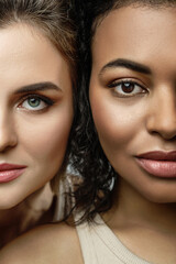 Wall Mural - portrait of caucasian and african american women in studio