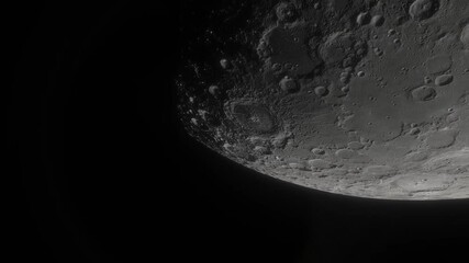 Wall Mural - Moon in deep space. Spaceship flies near Moon. 3d model of moon