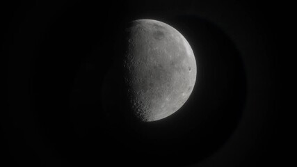 Wall Mural - Moon in deep space. Spaceship flies near Moon. 3d model of moon