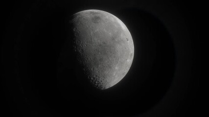Wall Mural - Moon in deep space. Spaceship flies near Moon. 3d model of moon