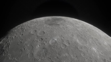 Wall Mural - Moon in deep space. Spaceship flies near Moon. 3d model of moon