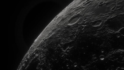 Wall Mural - Moon in deep space. Spaceship flies near Moon. 3d model of moon
