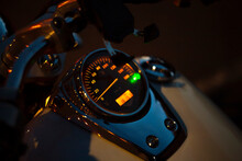 White Motorcycle Speedometer Close Up With Illumination
