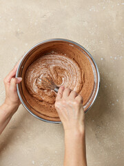 Sticker - process of making dough for chocolate cake