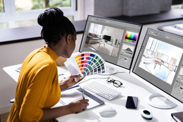 Aufkleber - House Designer Using Office Computer