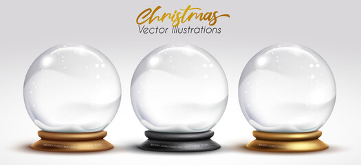 Christmas crystal snow globe vector set. Merry Christmas crystal glass ball collection isolated in white background for xmas ornament decoration. Vector illustration
