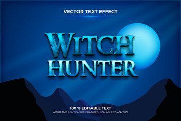 Witch hunter editable 3d text effect with blue sky at night backround style