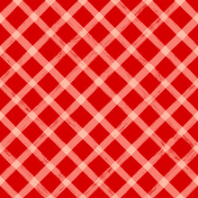 Plaid Pattern, Red Christmas Holiday Seamless Vector Tartan Background, Diagonal Brush Texture Monochrome Stripes, Oblique Lines