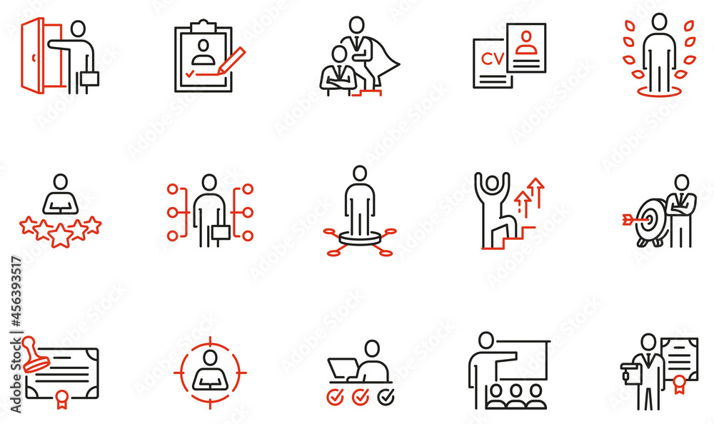 Vector Set of Linear Icons Related to Recruitment, Career Progress ...