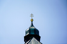 Top View Of The Catholic Church The Royalty Free Church Steeple, Blue Sky