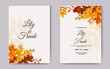 wedding invitation with autumn leaves. yellow and brown decorative leaf.