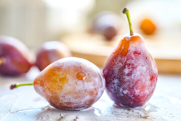 Wall Mural - Indoor studio fresh prunes close-up