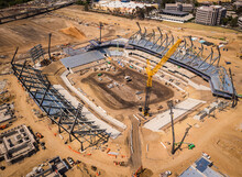 Aerial View Of Stadium Construction Site. 