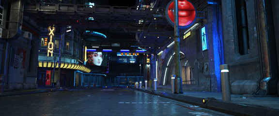 3d-illustration of a futuristic cyberpunk city, background picture
