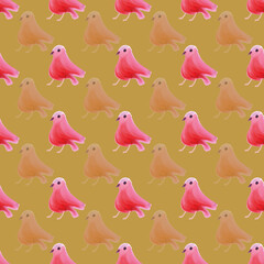Poster - Hand drawn colorful birds vector seamless repeat pattern print background