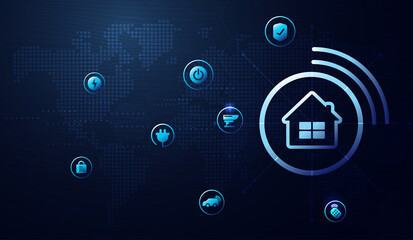 Aufkleber - smart home interface icons in room interior. concept control and modern technology on a virtual scre