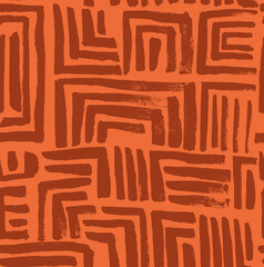 Abstract Hand Drawn Terracotta Maze Vector Seamless Pattern