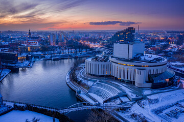 Wall Mural - Winter opera Nova in Bydgoszcz at dusk. Architecture in Poland