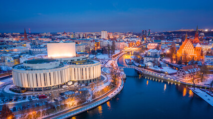 Wall Mural - Winter Opera in Bydgoszcz, Poland. Night architecture in Poland