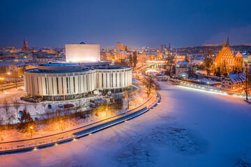 Wall Mural - Illuminated Opera in Bydgoszcz. Architecture in Poland at night.