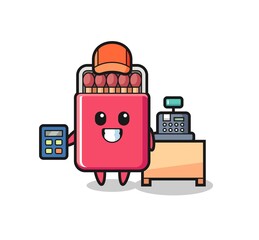 Sticker - Illustration of matches box character as a cashier