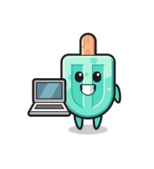 Poster - Mascot Illustration of popsicles with a laptop